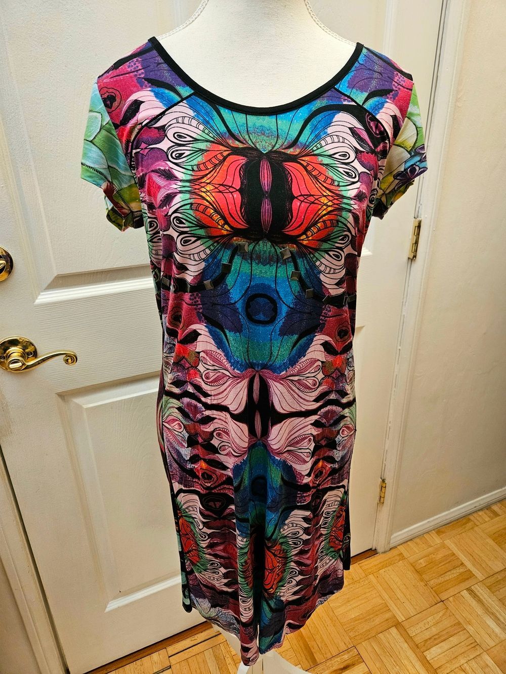 Y2K Vintage Custo Barcelona Festival Tencel Multicolor Print Mini Dress L - Picture 2 of 10